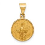 18K Polished and Satin Solid Saint Jude Thaddeus Medal Round Pendant