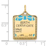 14k Enameled Blue Engravable BIRTH CERTIFICATE Charm - Image 4
