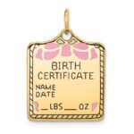 14k Enameled Pink Engravable BIRTH CERTIFICATE Charm