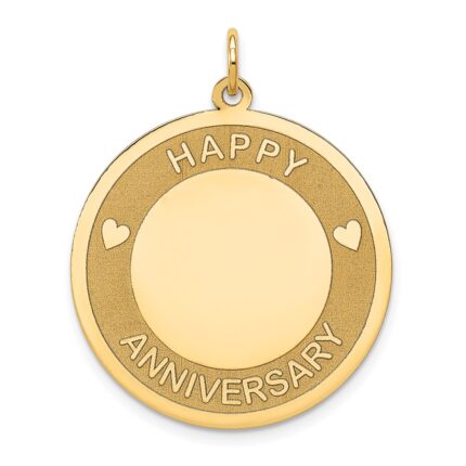 14K HAPPY ANNIVERSARY with Hearts 25mm Engravable Disc Charm