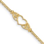 14k Polished Open Heart with Filigree and Bismark Chain Anklet