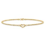 14k Diamond-cut Open Heart and Rope Chain Anklet - Image 3