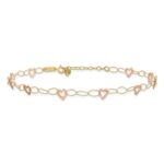 14k Two-tone Hammered Open Hearts and Oval Link Plus Extender - Total Anklet - Image 3