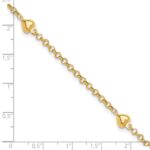14k Polished Puffed Heart 3-Station Anklet - Image 4