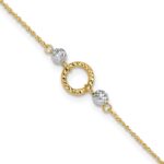 14k Two-tone Circle and Diamond-cut Beads Plus Bead Dangle Extender - Total Anklet