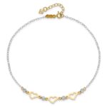 14K Two-tone Three Hearts and Diamond-cut Beads Plus Extender - Total Anklet - Image 4