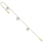 14K Two-tone Twisted Diamond-cut 3 Heart Dangles Plus Extender - Total Anklet - Image 7