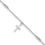 14k White Gold Diamond-cut 3 Cross Dangles and Beads Plus Extender - Total Anklet