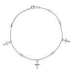 14k White Gold Diamond-cut 3 Cross Dangles and Beads Plus Extender - Total Anklet - Image 3