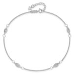 14K White Gold Diamond-cut Rice Puff Beads 4-Station Plus Extender - Total Anklet - Image 4