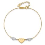 14K Two-tone Puffed LOVE Heart and Diamond-cut Beads Bracelet Plus Heart Dangle Extender - Image 4