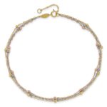 14k Tri-color 3-Strand Diamond-cut Beaded 9-Station Plus Extender - Total Anklet - Image 5