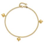14K Polished Curb Chain with 3 Puffed Heart Dangles Plus Extender - Total Anklet - Image 4
