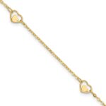 14K Polished Heart-in-Heart Links 3-Station Plus Extender - Total Anklet