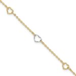 14K Two-tone Polished Open Hearts 5-Station Plus Extender - Total Anklet