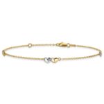 14k Two-tone Diamond-cut Double Hearts 3-Station Plus Extender - Total Anklet - Image 3
