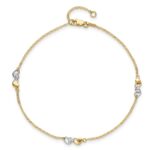 14k Two-tone Diamond-cut Double Hearts 3-Station Plus Extender - Total Anklet - Image 4
