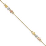14K Two-tone with White Rhodium 3-Station Flowers Plus Extender - Total Anklet
