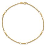 14K Polished and Diamond-cut 5-Station Beaded Mixed Link Anklet - Image 4
