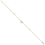14k Two-tone Polished Puffed Heart with Beads Anklet - Image 2