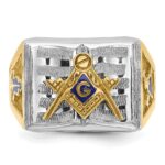 IBGoodman 14k Two-tone Men's Polished and Textured with Blue Enamel Blue Lodge Master Masonic Ring - Image 5