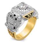 IBGoodman 14k Two-tone Men's Polished and Textured with Black Enamel and Diamond Double Eagle Masonic Shriner's Ring - Image 6