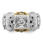 IBGoodman 14k Two-tone Men's Polished and Textured with Black Enamel and Diamond 32nd Degree Scottish Rite Masonic Ring - Image 5