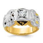 IBGoodman 14k Two-tone Men's Polished and Textured with Multi-color Enamel and Diamond Double Eagle Masonic Shriner's Ring