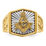 IBGoodman 10k Two-tone Men's Polished and Textured Sun Ray Blue Lodge Master Masonic Ring - Image 4