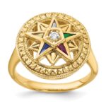 IBGoodman 14k Women's Polished and Textured with Multi-color CZ and Diamond Eastern Star Masonic Ring