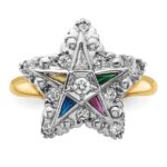 IBGoodman 14k Two-tone Women's Polished and Beaded with Multi-color CZ and Diamond Eastern Star Masonic Ring - Image 4