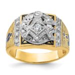 IBGoodman 14k Two-tone Men's Polished and Textured with Blue and Black Enamel Diamond Blue Lodge Master Masonic Ring