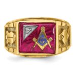 IBGoodman 14k Two-tone Men's Polished and Textured with Lab Created Ruby and Diamond Blue Lodge Master Masonic Ring - Image 3