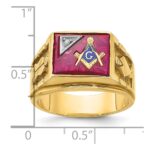 IBGoodman 14k Two-tone Men's Polished and Textured with Lab Created Ruby and Diamond Blue Lodge Master Masonic Ring - Image 7