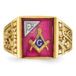 IBGoodman 14k Two-tone Men's Polished and Textured with Lab Created Ruby and Diamond Blue Lodge Master Masonic Ring - Image 4