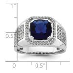 IBGoodman 14k White Gold 7/8 carat Lab Grown Diamond VS/SI+ G+ and Created Blue Sapphire Complete Men's Ring - Image 3