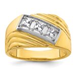 IBGoodman 14k with White Rhodium 1/2 carat Lab Grown Diamond VS/SI+ G+ Complete Polished and Grooved Three Stone Men's Ring