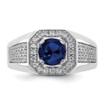 IBGoodman 14k White Gold 1/2 carat Lab Grown Diamond VS/SI+ G+ and Created Blue Sapphire Complete Men's Ring - Image 4