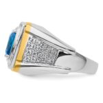 IBGoodman 14k Two-Tone 3/4 carat Lab Grown Diamond VS/SI+ G+ and Blue Topaz Complete Men's Ring - Image 3