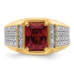 IBGoodman 14k with White Rhodium 3/4 carat Lab Grown Diamond VS/SI+ G+ and Created Ruby Complete Men's Ring - Image 4