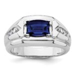 IBGoodman 14k White Gold 1/4 carat Lab Grown Diamond VS/SI+ G+ and Lab Created Blue Sapphire Complete Men's Ring