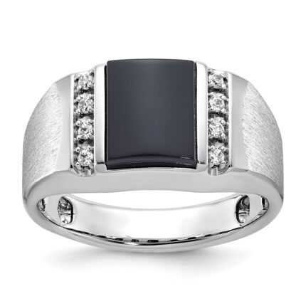 14k White Gold IBGoodman Men's Satin Onyx and 1/8 carat Diamond Complete Ring