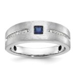 14k White Gold IBGoodman Men's Satin Lab Created Sapphire and 1/8 carat Diamond Complete Ring