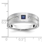 14k White Gold IBGoodman Men's Satin Lab Created Sapphire and 1/8 carat Diamond Complete Ring - Image 3