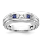 IBGoodman 14k White Gold Men's Polished Satin and Grooved Square 3-Stone Ring Mounting