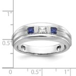 IBGoodman 14k White Gold Men's Polished Satin and Grooved Square 3-Stone Ring Mounting - Image 3