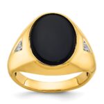 14k IBGoodman Men's Oval Onyx and 1/15 carat Diamond Complete Ring