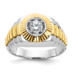 IBGoodman 14k Two Tone 3/8 carat Lab Grown Diamond VS/SI+ G+ Complete Polished Satin and Textured Men's Ring
