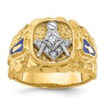 IBGoodman 10k Two-tone Men's Polished and Nugget Textured Blue Lodge Master Masonic Ring Mounting