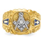 IBGoodman 10k Two-tone Men's Polished and Nugget Textured Blue Lodge Master Masonic Ring Mounting - Image 4